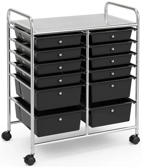 12-Drawer Rolling Organizer Cart with Lockable Wheels and Smooth Glide Drawers