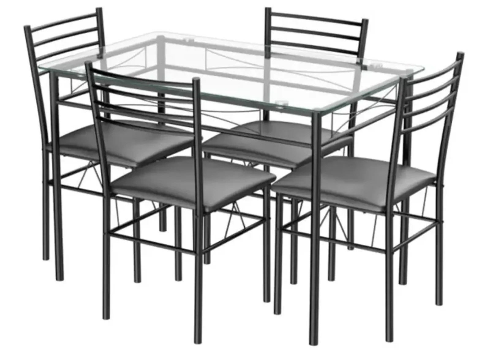 Hivvago 5 Pieces Dining Set with Tempered Glass Top Table and 4 Upholstered Chairs