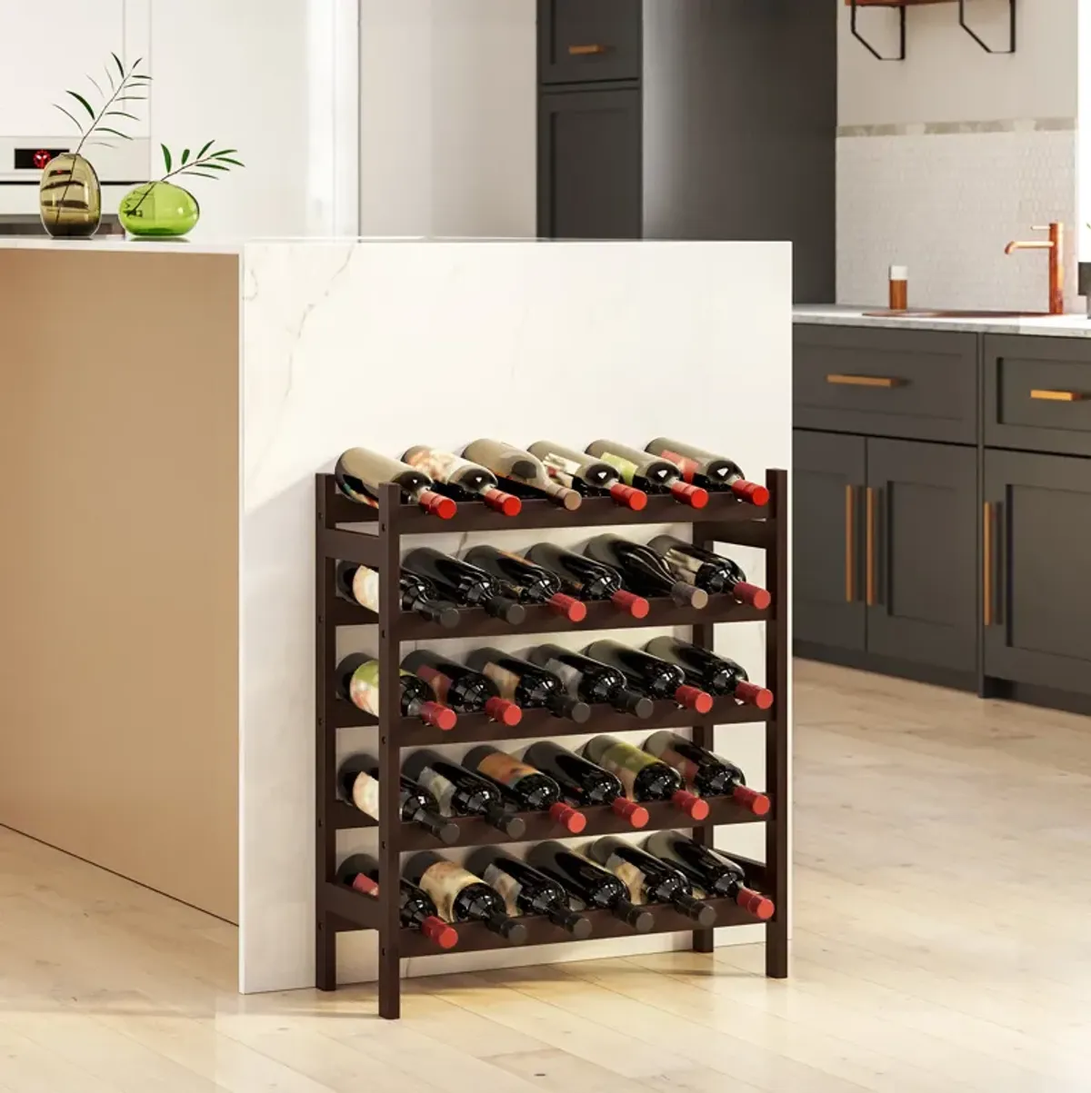 Bamboo Wine Rack - 5-Tier Storage Shelf for Stylish Wine Organization