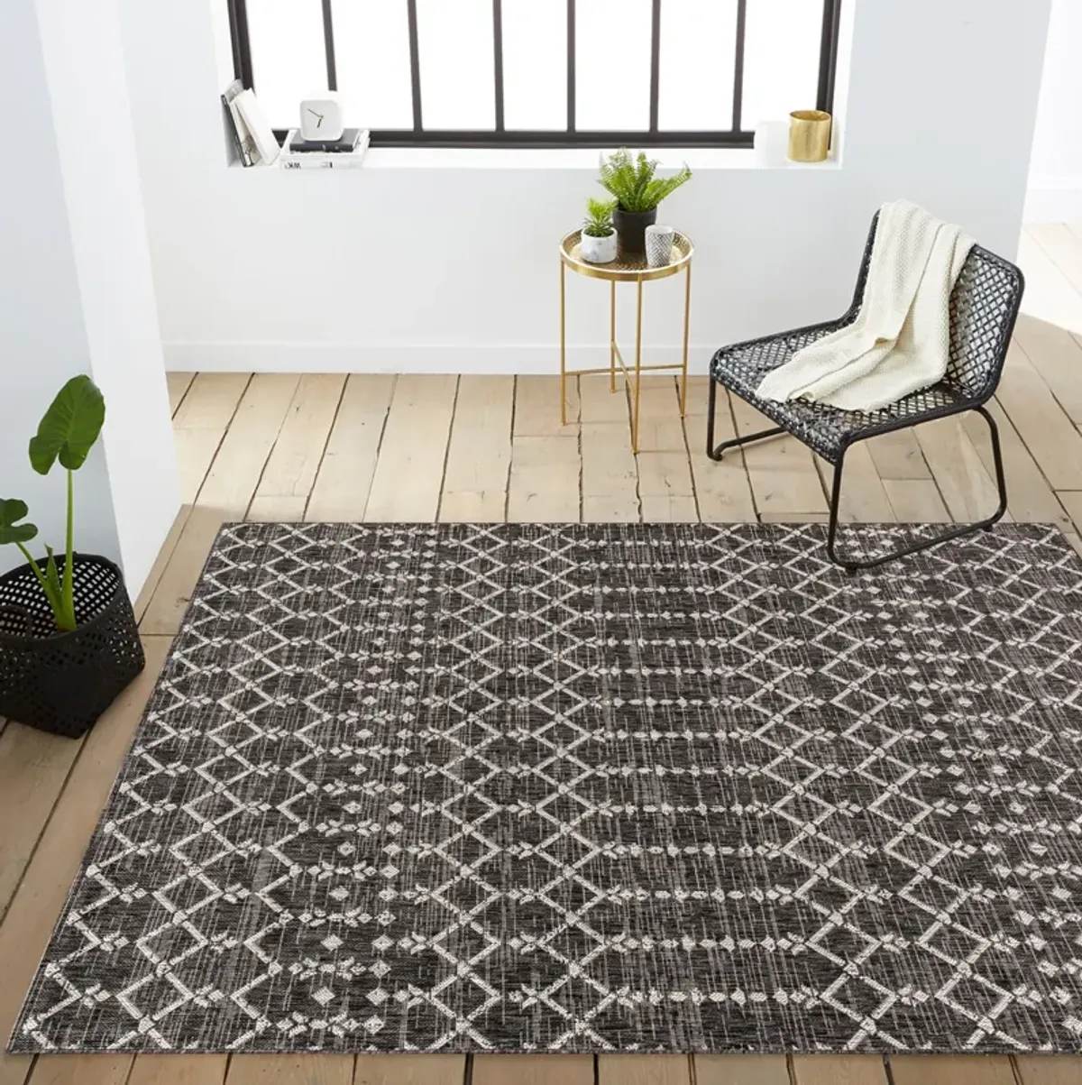 Ourika Moroccan Geometric Textured Weave Indoor/Outdoor Runner Rug