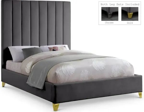 Meridian Furniture Via Grey Velvet Queen Bed
