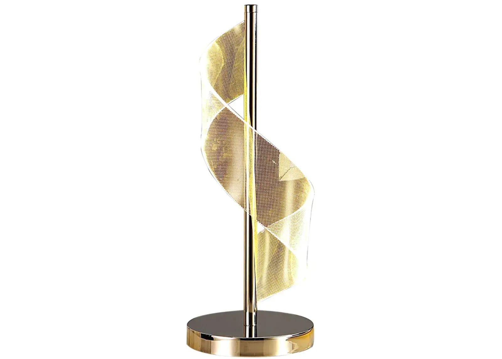 Melly 19 Inch Table Lamp, LED Swirl Ribbon Design, Acrylic, Bright Nickel-Benzara