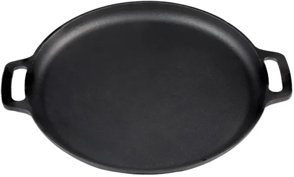Sunnydaze Seasoned Cast Iron Pizza Pan with Handles - 13.75-Inch