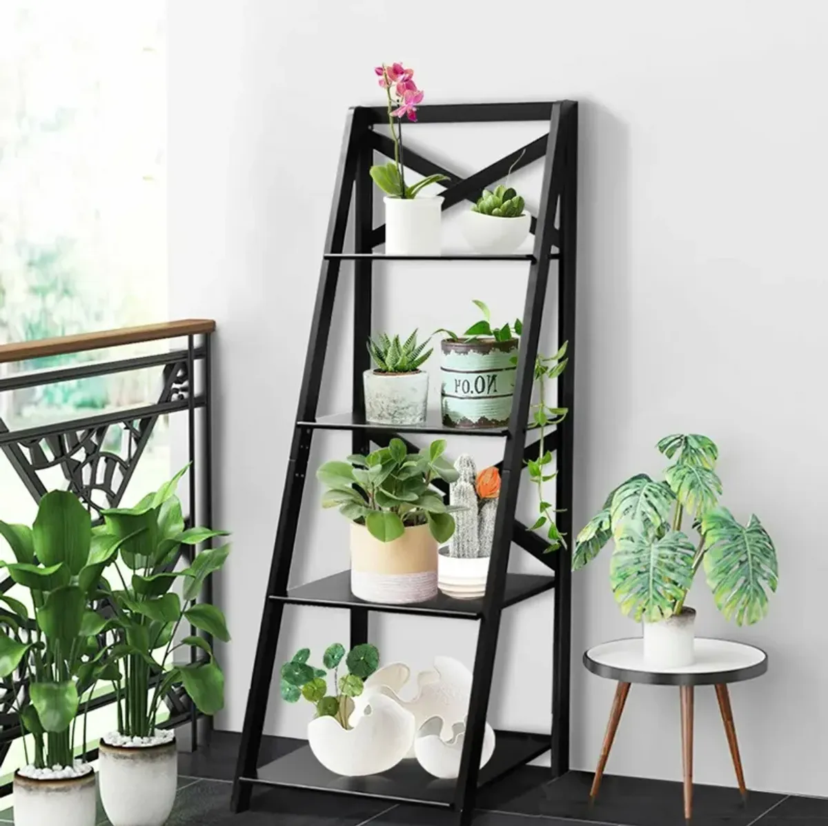 2 Pieces 4-Tier Wood Display Storage Bookshelf Set-Black