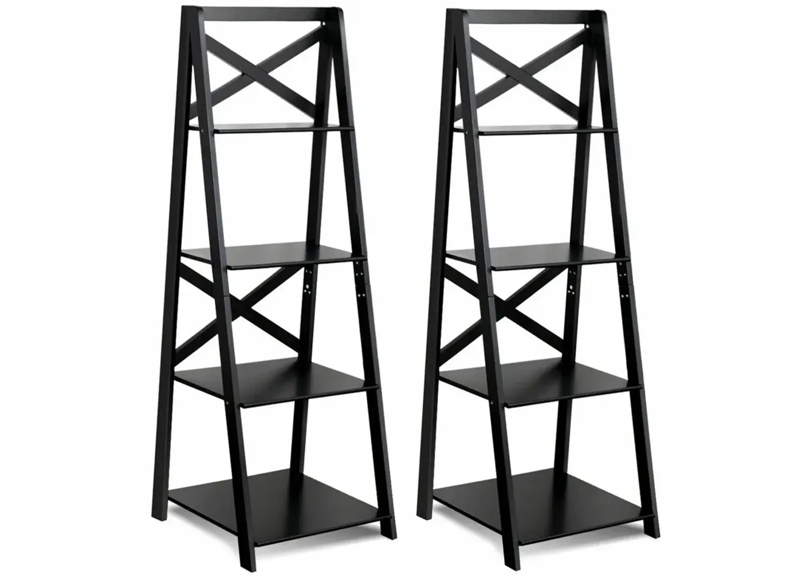 2 Pieces 4-Tier Wood Display Storage Bookshelf Set-Black