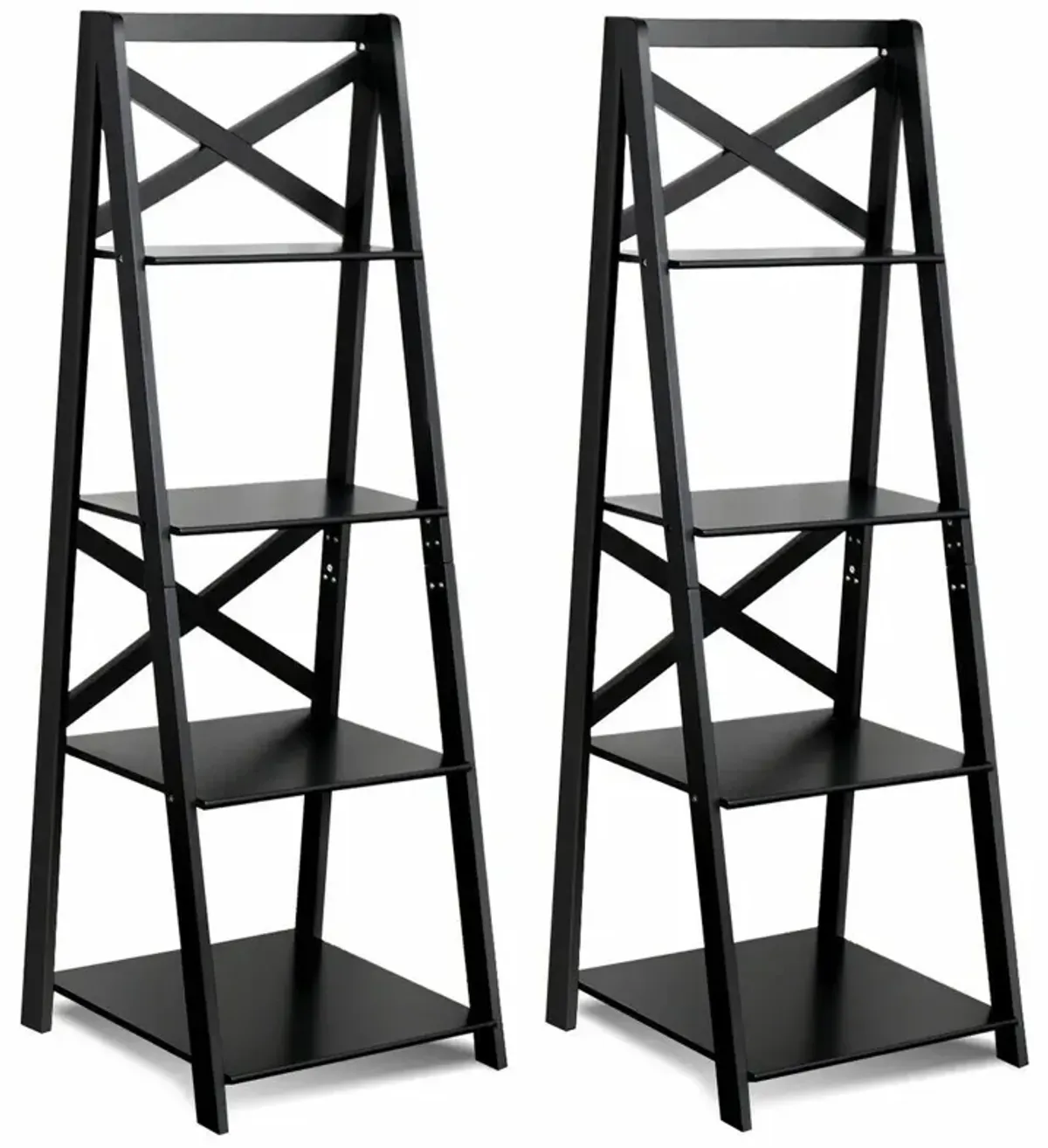 2 Pieces 4-Tier Wood Display Storage Bookshelf Set-Black