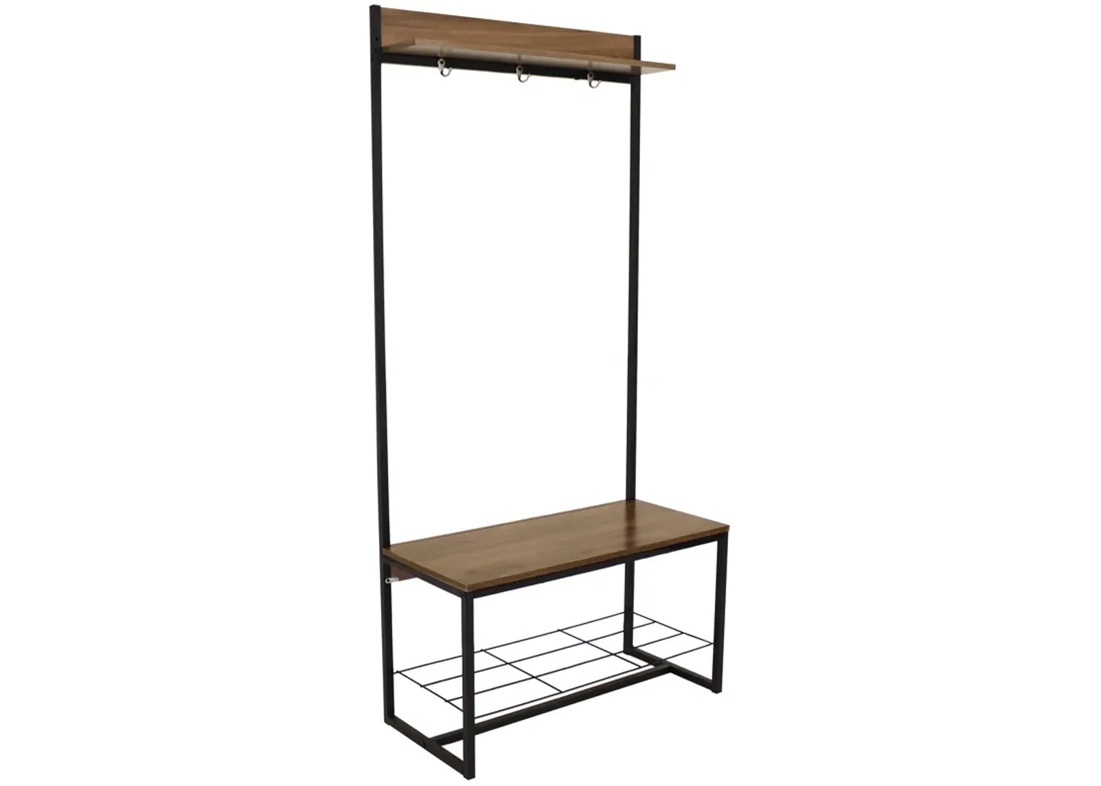 Sunnydaze Industrial MDP Hall Tree with Coat/Shoe Rack - Brown - 67 in