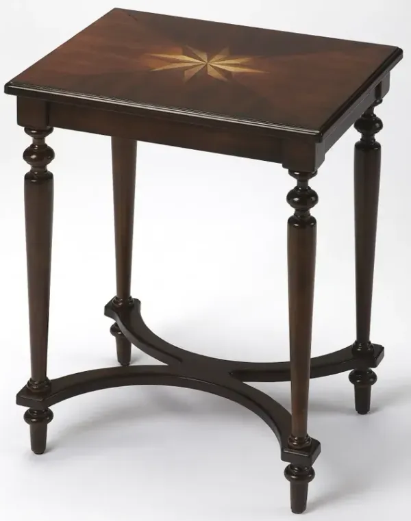 Hivvago 25" Cherry Brown Starburst Inlay End Table