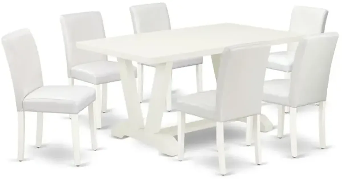 East West Furniture V026AB264-7 7-Piece Fashionable Kitchen Table Set a Superb Linen White Dining Room Table Top and 6 Excellent Pu Leather Padded Chairs with Stylish Chair Back, Linen White Finish