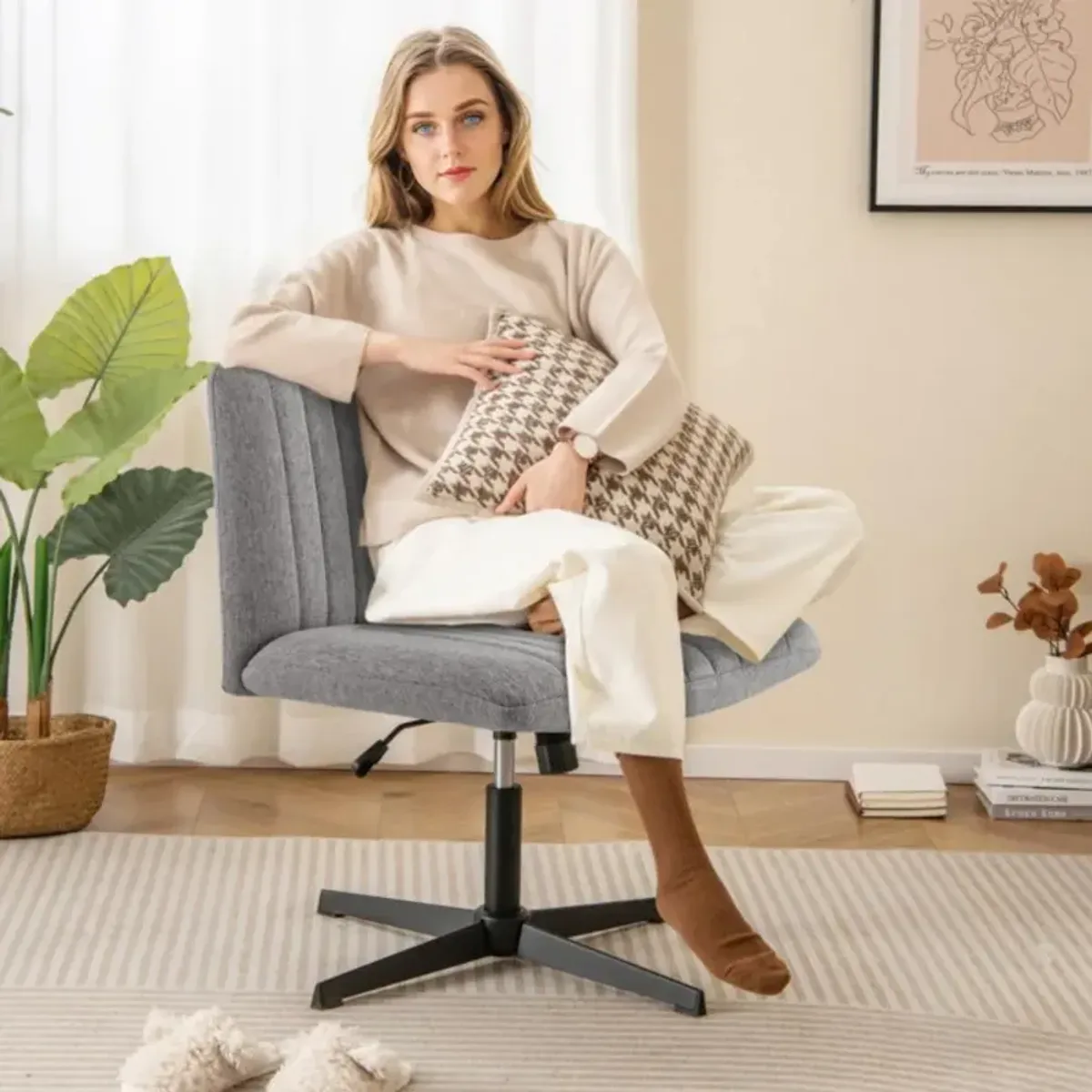 Rocking Criss Cross Legged Chair with Adjustable Height and No Wheels