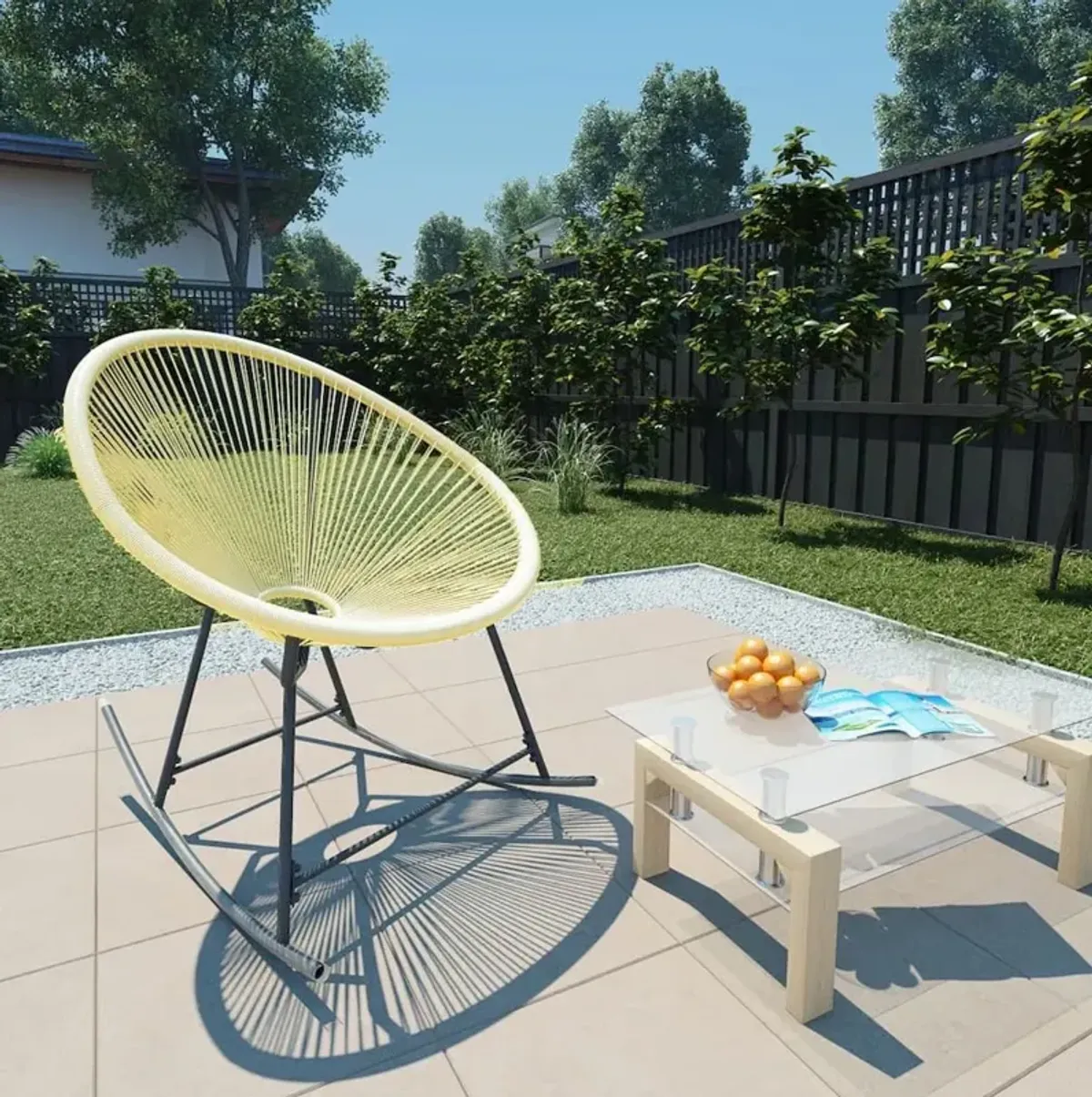 vidaXL Outdoor Rocking Moon Chair Poly Rattan Beige 3140