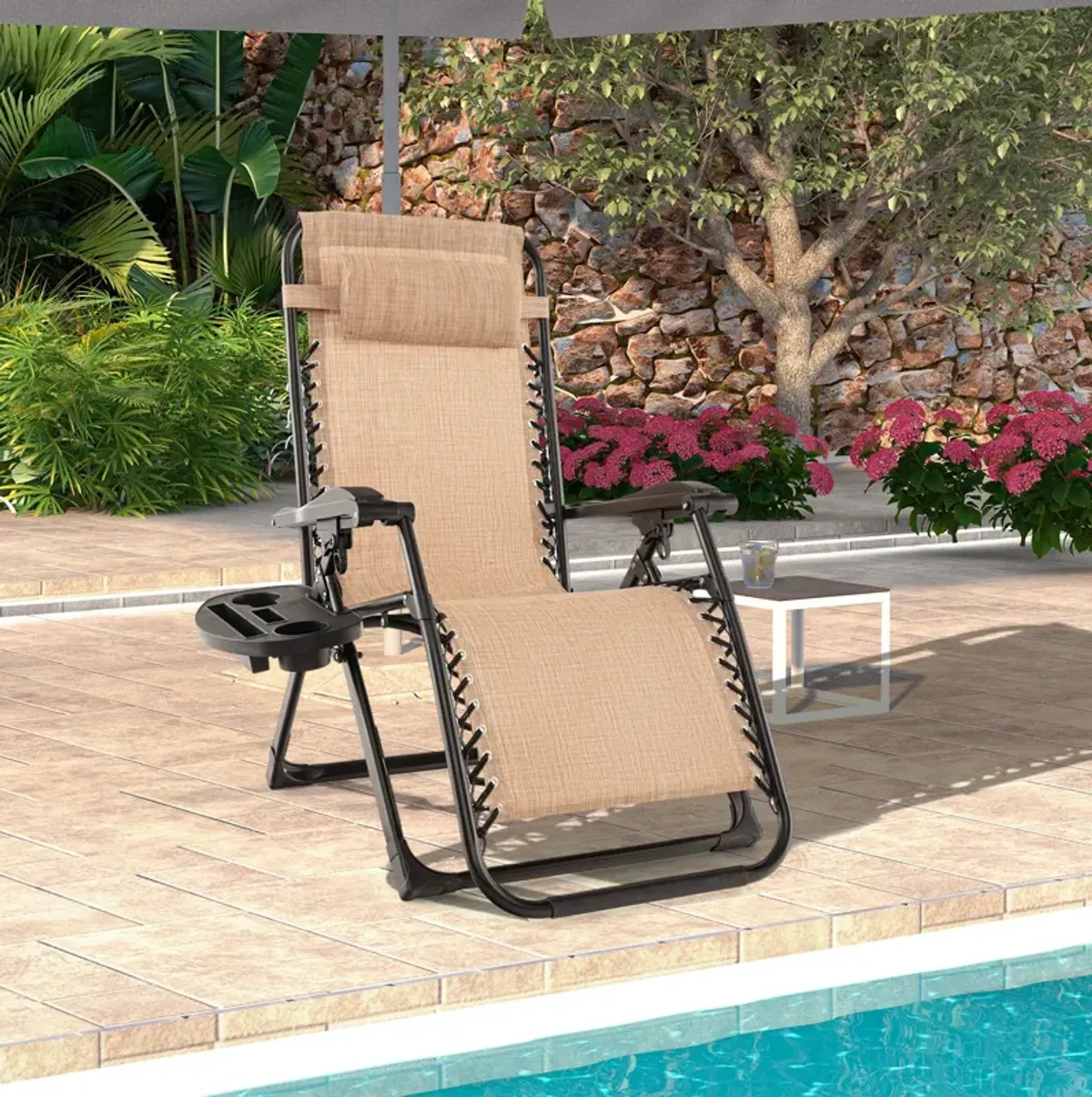 Adjustable Metal Zero Gravity Lounge Chair with Removable Cushion and Cup Holder Tray