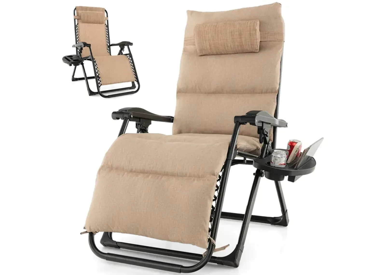 Adjustable Metal Zero Gravity Lounge Chair with Removable Cushion and Cup Holder Tray