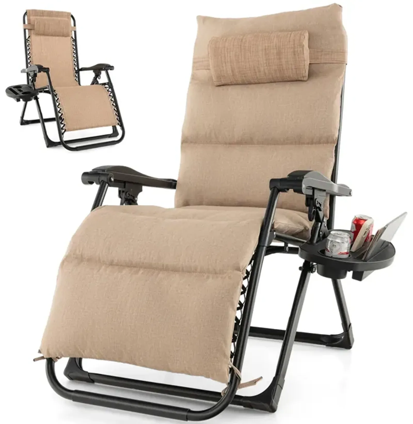 Adjustable Metal Zero Gravity Lounge Chair with Removable Cushion and Cup Holder Tray