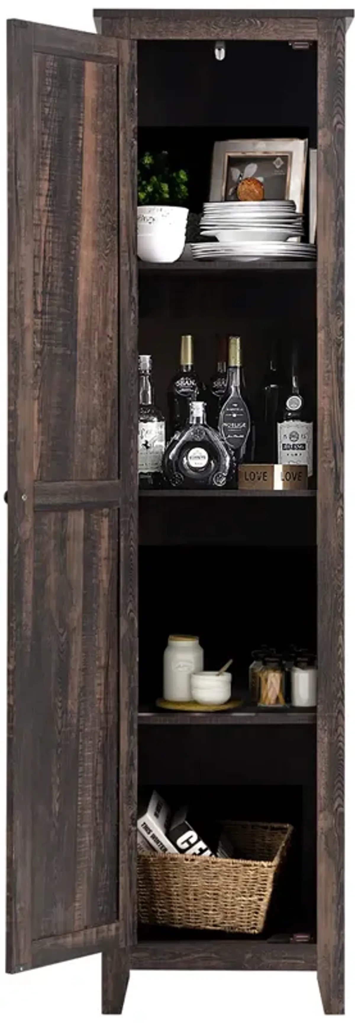 Costway Linen Tower Bathroom Storage Cabinet Tall Slim Side Organizer w/ Shelf Black