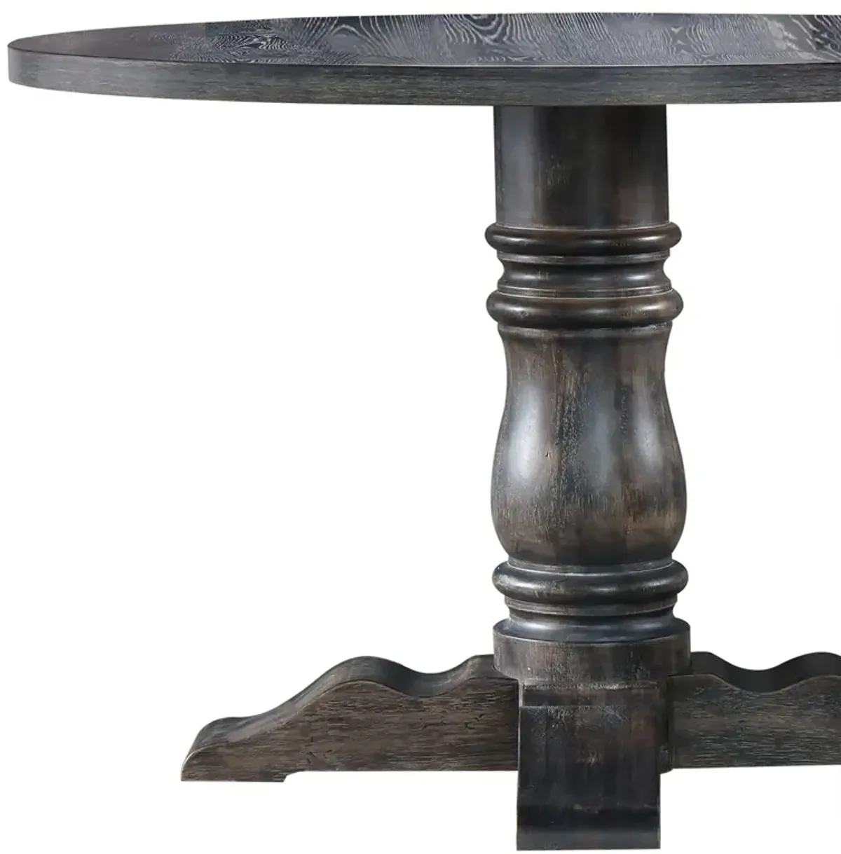 Wooden Round Dining Table With Heavy Pedestal Feet, Weathered Gray-Benzara