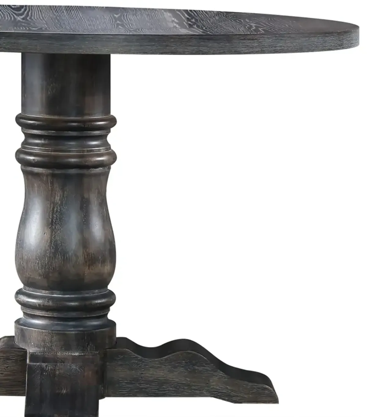 Wooden Round Dining Table With Heavy Pedestal Feet, Weathered Gray-Benzara