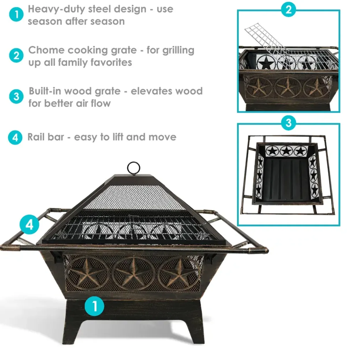 Sunnydaze 32 in Northern Galaxy Steel Fire Pit with Grate, Screen and Poker