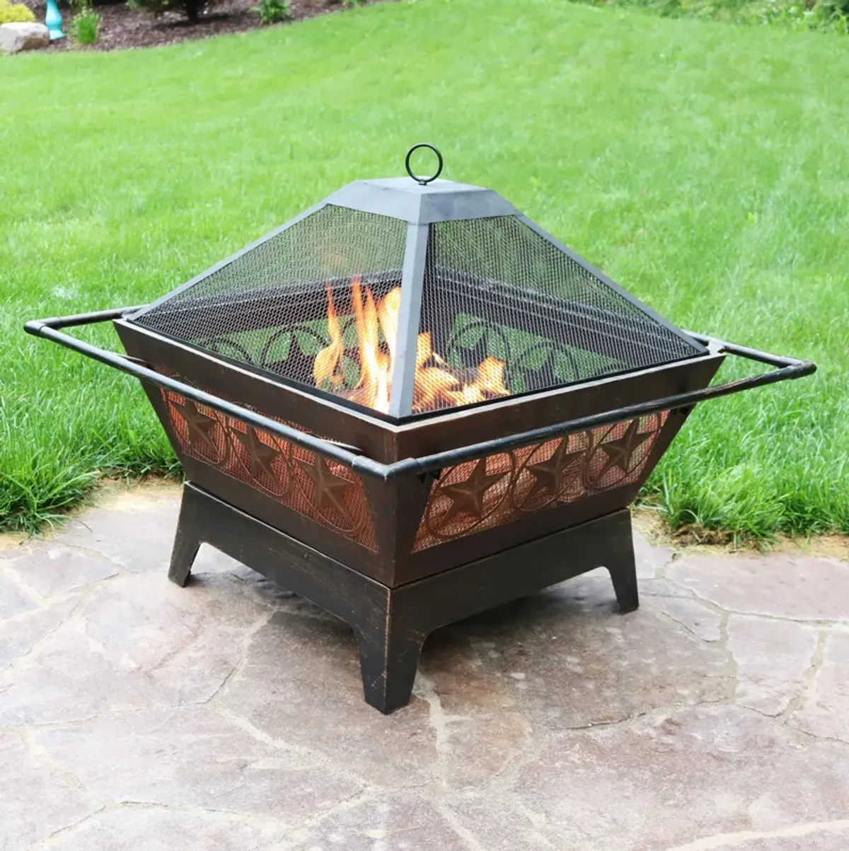 Sunnydaze 32 in Northern Galaxy Steel Fire Pit with Grate, Screen and Poker