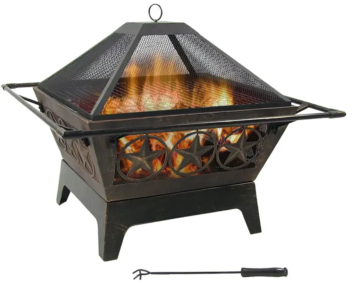 Sunnydaze 32 in Northern Galaxy Steel Fire Pit with Grate, Screen and Poker