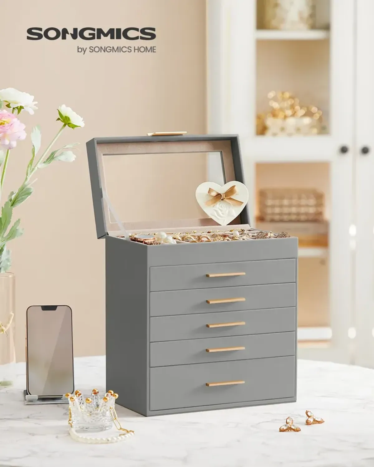 Jewelry Box with Glass Lid – Elegant Storage Solution with Clear View and Stylish Design