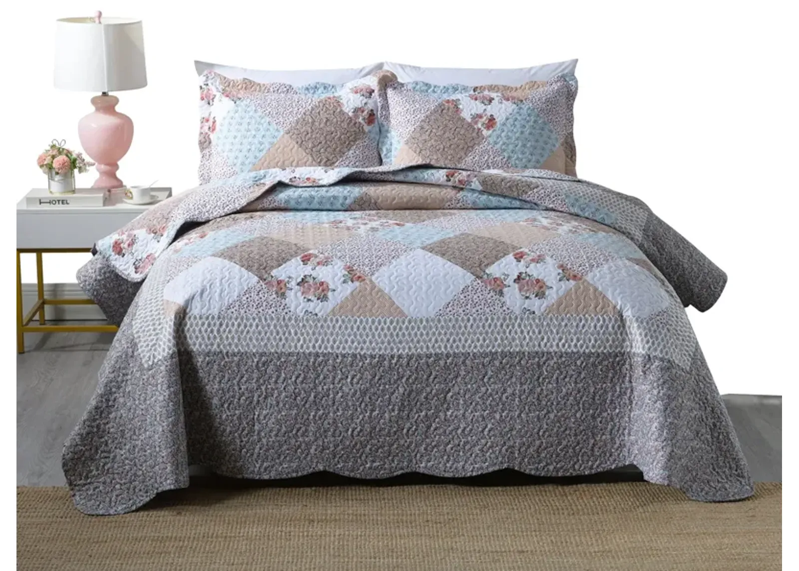 MarCielo 3 Piece Quilted Bedspread Quilt Set Lightweight Bedspread