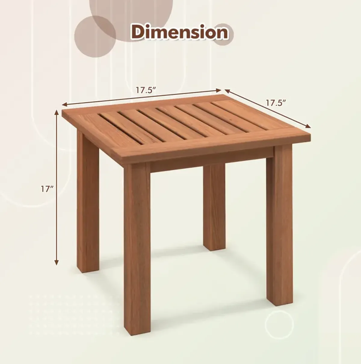 Patio Hardwood Square Side Table with Slatted Tabletop