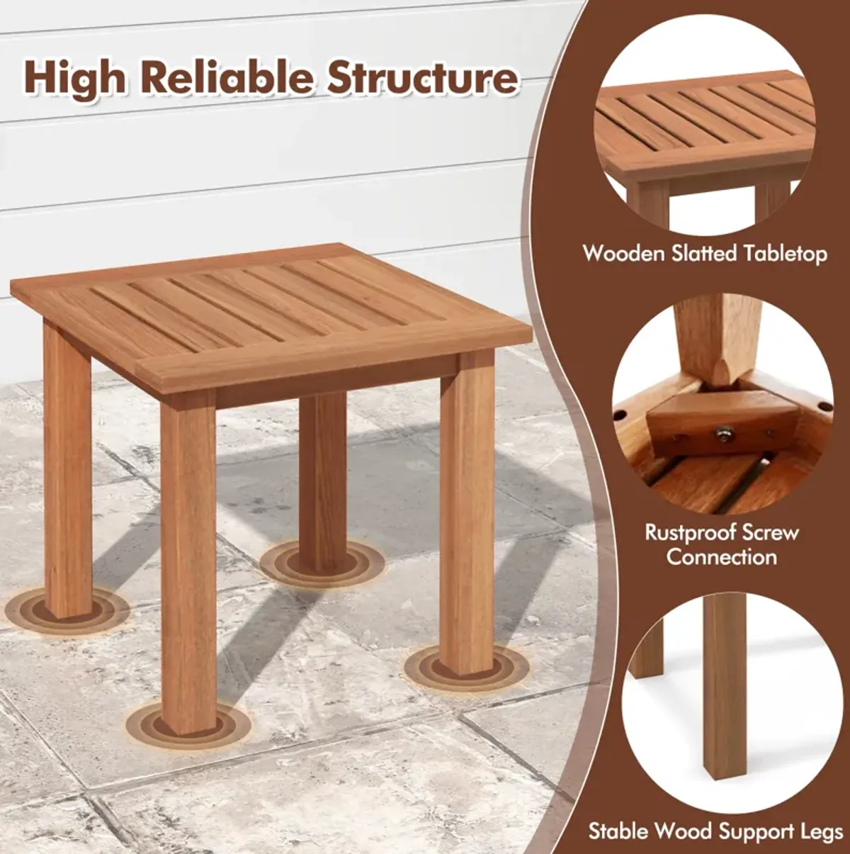 Patio Hardwood Square Side Table with Slatted Tabletop