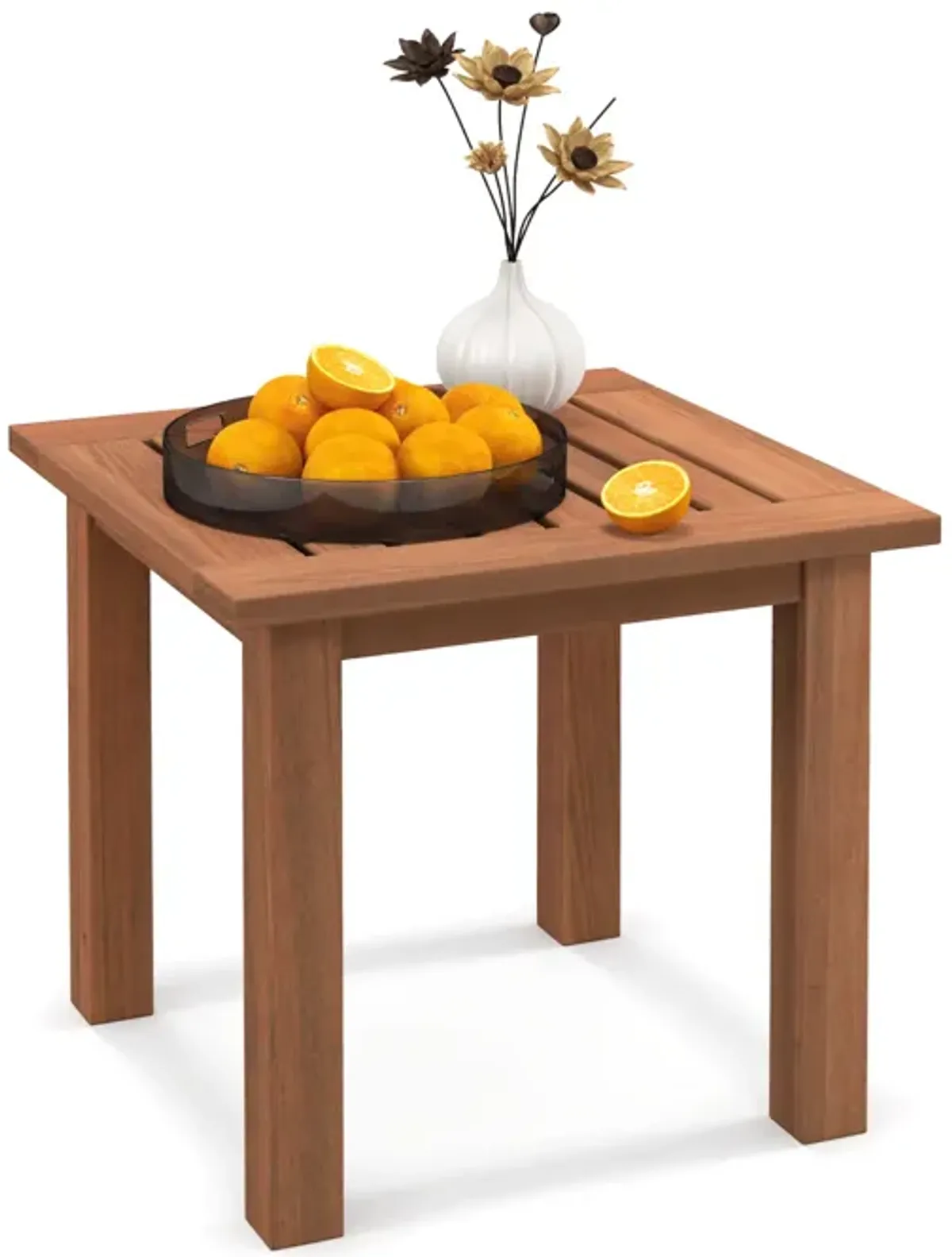 Patio Hardwood Square Side Table with Slatted Tabletop