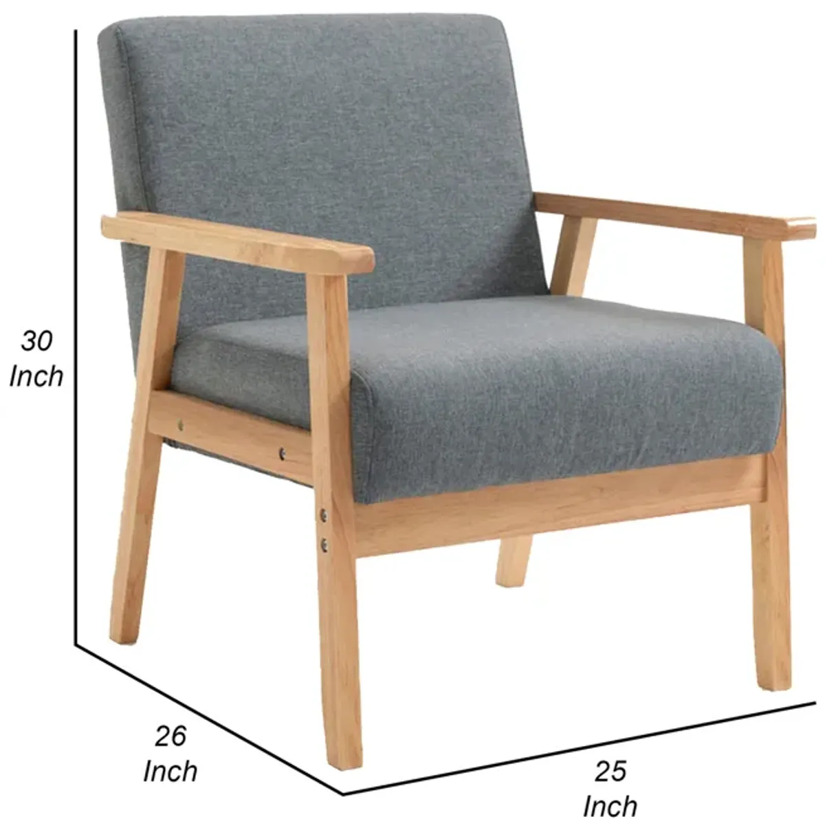 Colin 26 Inch Modern Chair, Padded Cushions, Wood Arms and Legs, Light Gray-Benzara