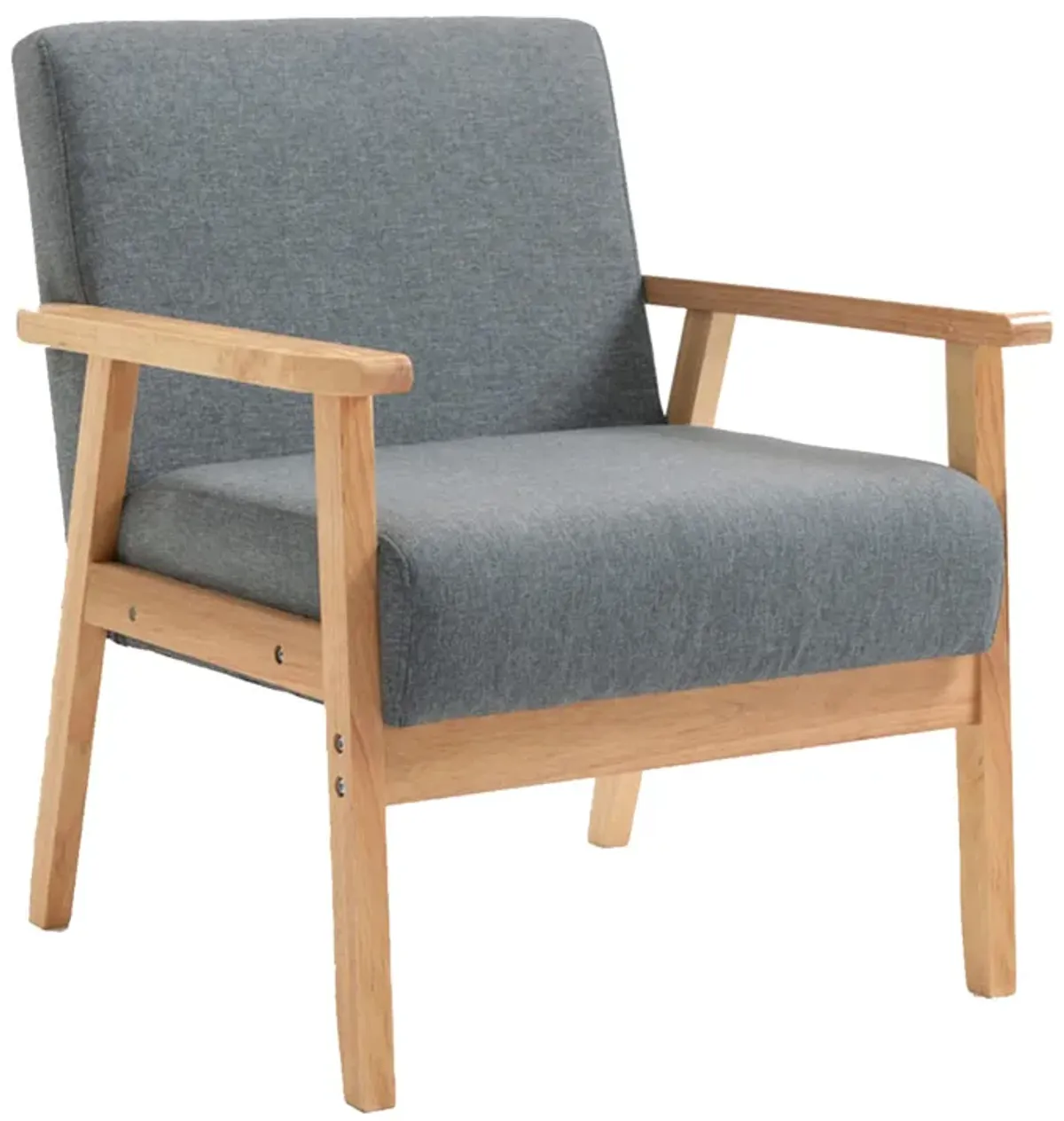 Colin 26 Inch Modern Chair, Padded Cushions, Wood Arms and Legs, Light Gray-Benzara