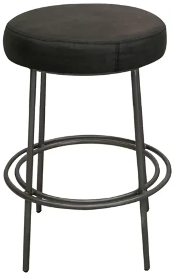 Tomy Counter Height Stool, Blacksmith Metal Frame, Rich Black Polyester - Benzara