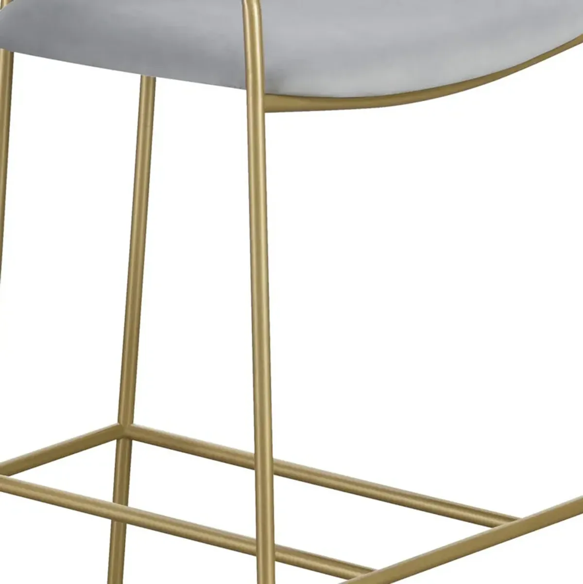 Lox 26 Inch Modern Counter Stool, Low Padded Back, Gray, Gold Metal Frame - Benzara