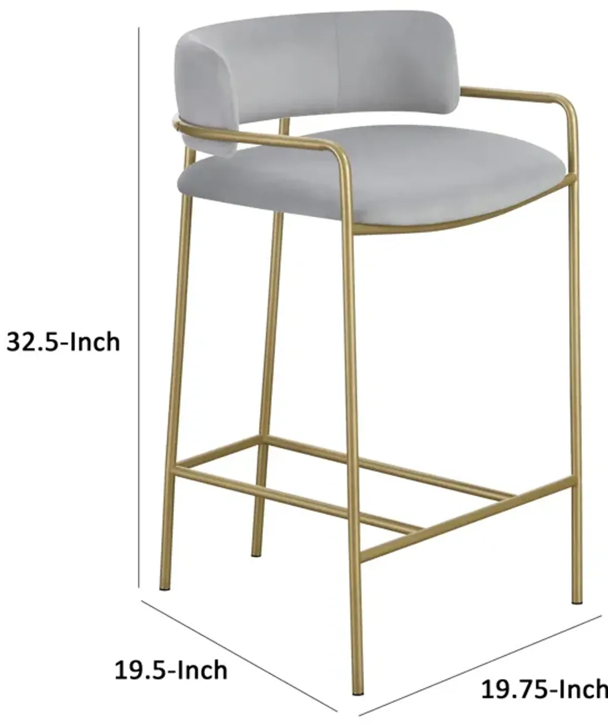 Lox 26 Inch Modern Counter Stool, Low Padded Back, Gray, Gold Metal Frame - Benzara