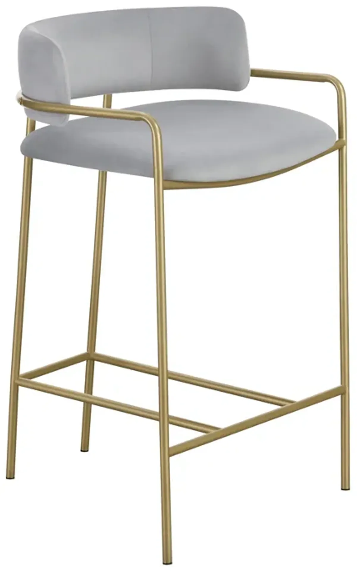 Lox 26 Inch Modern Counter Stool, Low Padded Back, Gray, Gold Metal Frame - Benzara