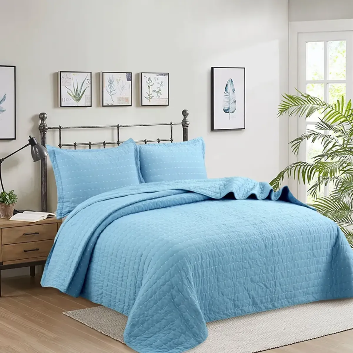 MarCielo 3 PCS 100% Cotton Oversized Bedspread Set Stitching