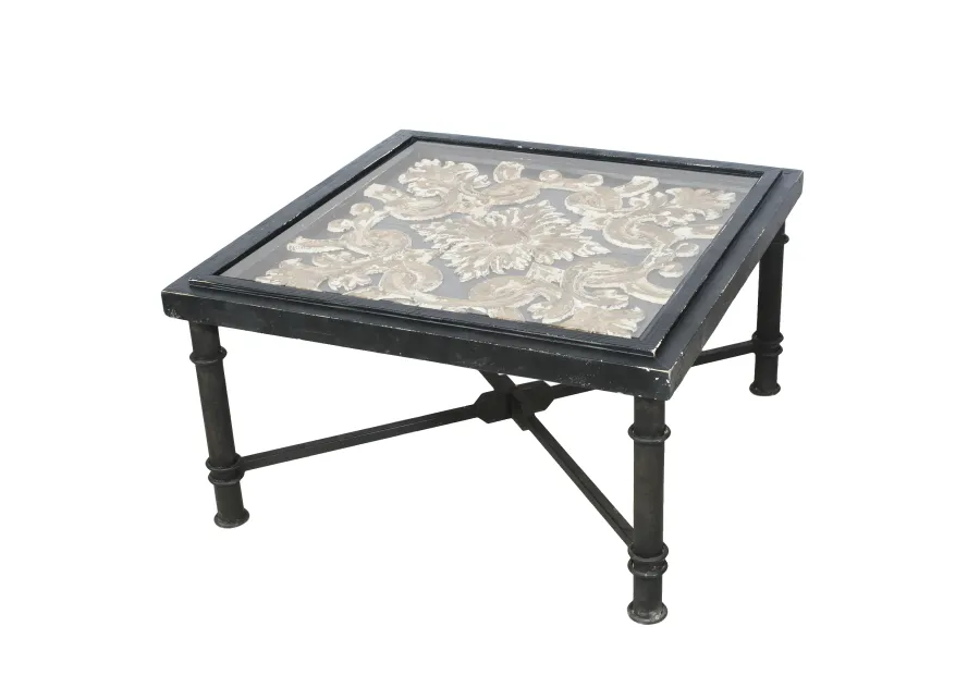 Antiquely Prepared Arabesque Square Cocktail Table-Benzara