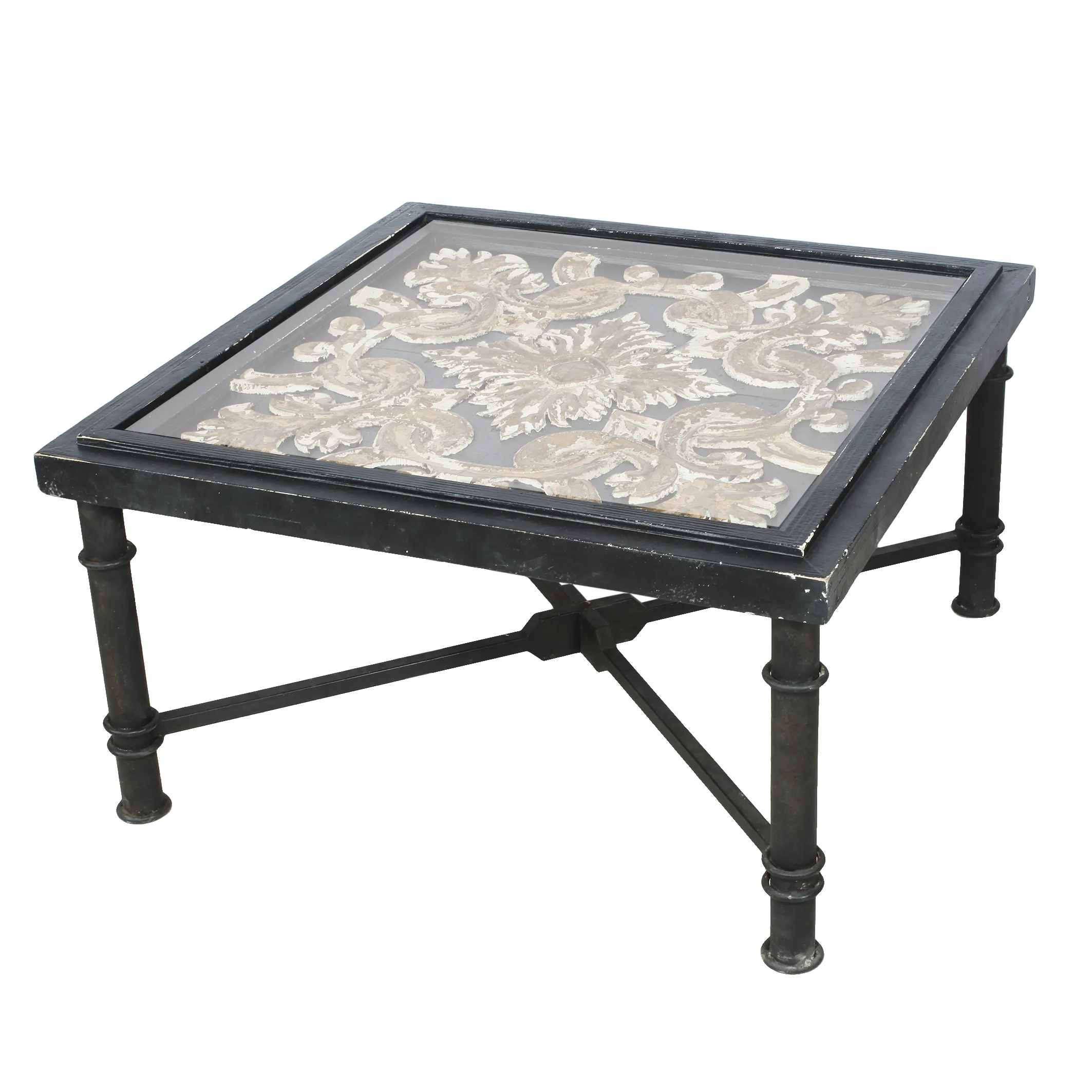 Antiquely Prepared Arabesque Square Cocktail Table-Benzara