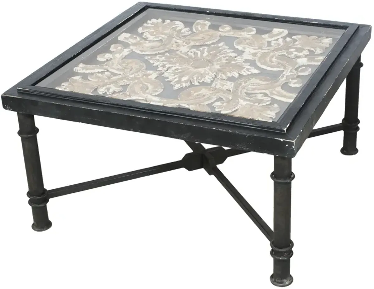 Antiquely Prepared Arabesque Square Cocktail Table-Benzara