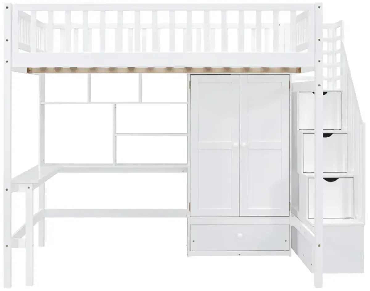 Merax Loft Bed with Desk and Wardrobe