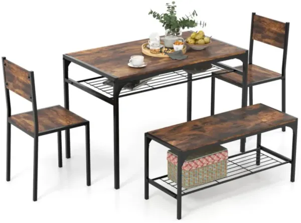 Hivvago Industrial Style Rectangular Kitchen Table with Bench and Chairs