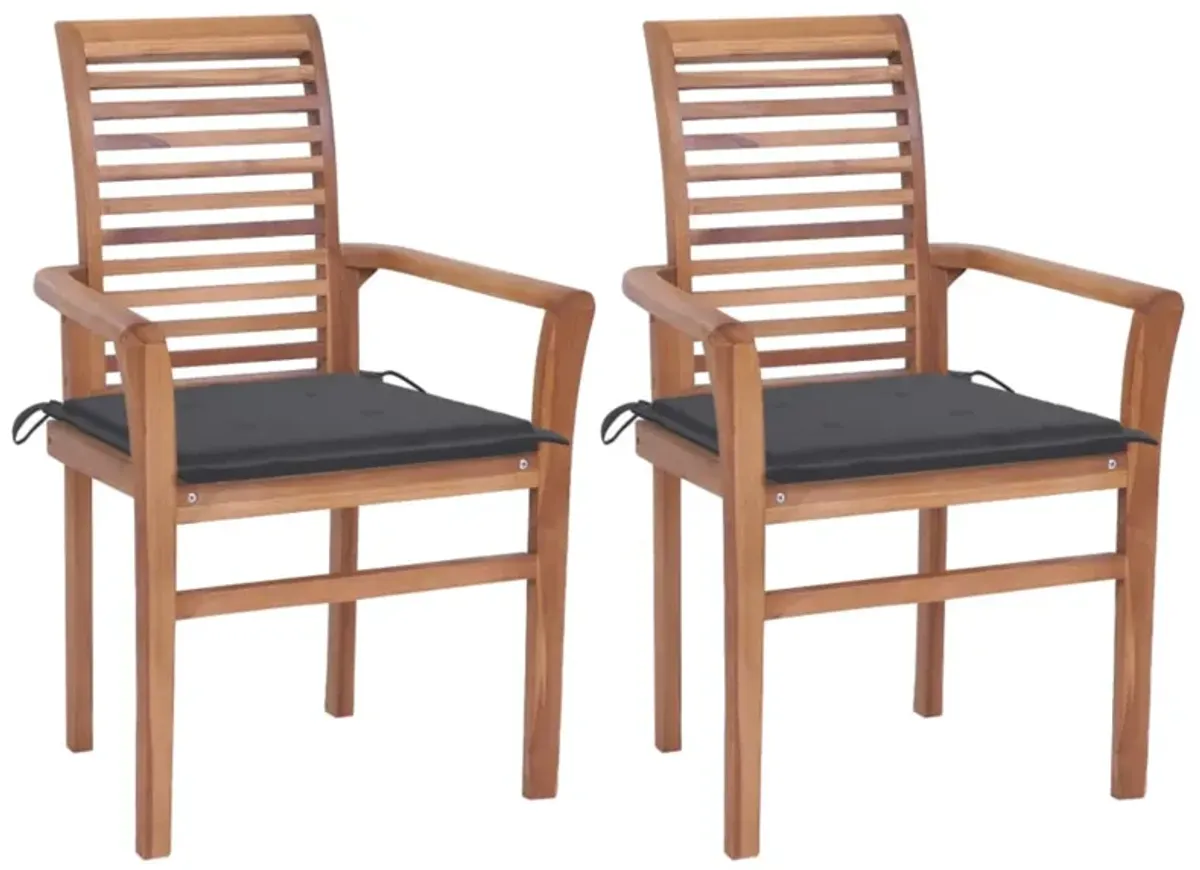 vidaXL Dining Chairs 2 pcs with Anthracite Cushions Solid Teak Wood