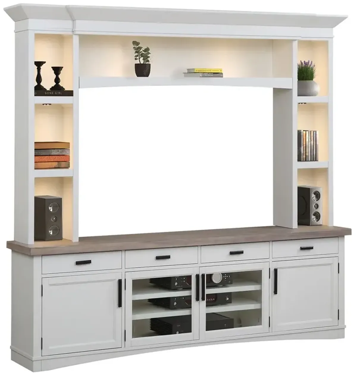 Parker House Furniture Cotton 92 In. TV Console with Hutch and LED Lights