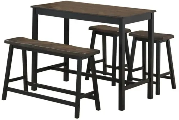 4 pcs Solid Wood Counter Height Dining Table Set-Coffee