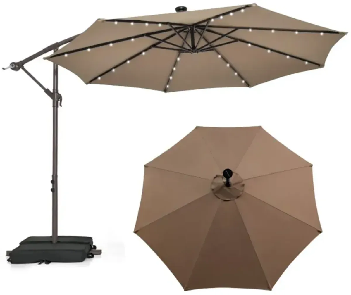 Hivvago 10 Feet Cantilever Umbrella with 32 LED Lights and Solar Panel Batteries