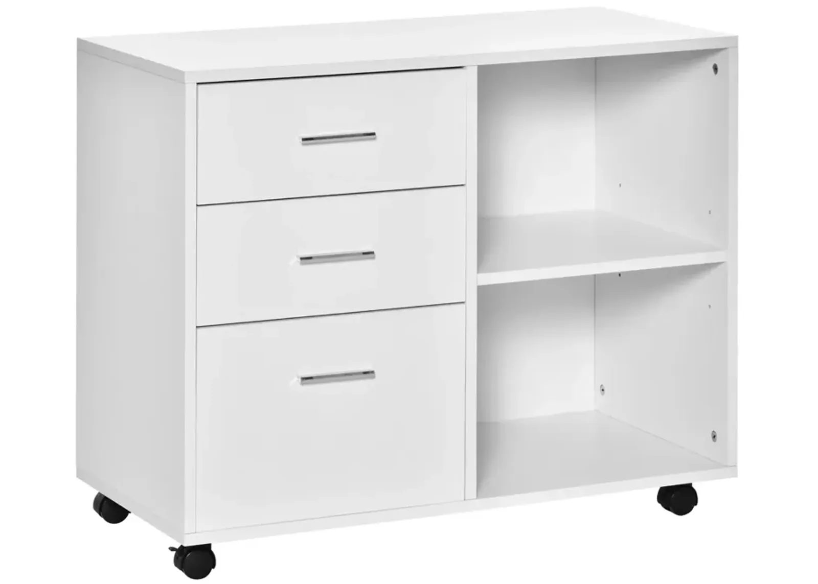 White Printer Organizer: Mobile Stand with Lateral File Cabinet