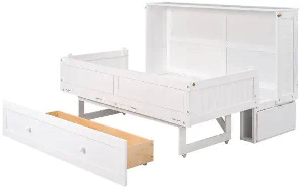 Mobile Murphy Bed with Storage Drawer and Side Shelves for Small Spaces