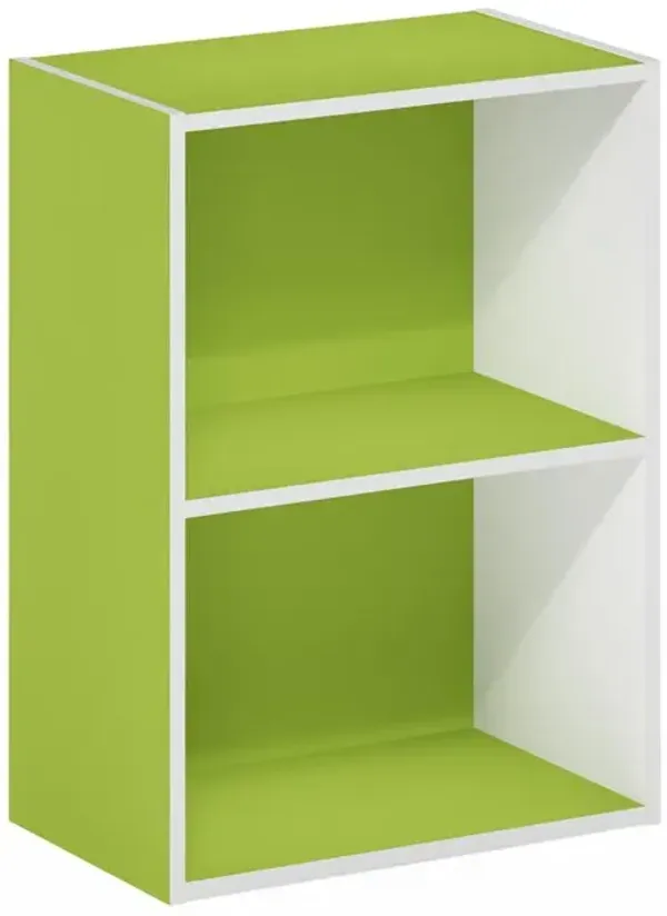 Furinno Luder 2-Tier Open Shelf Bookcase, Green/White