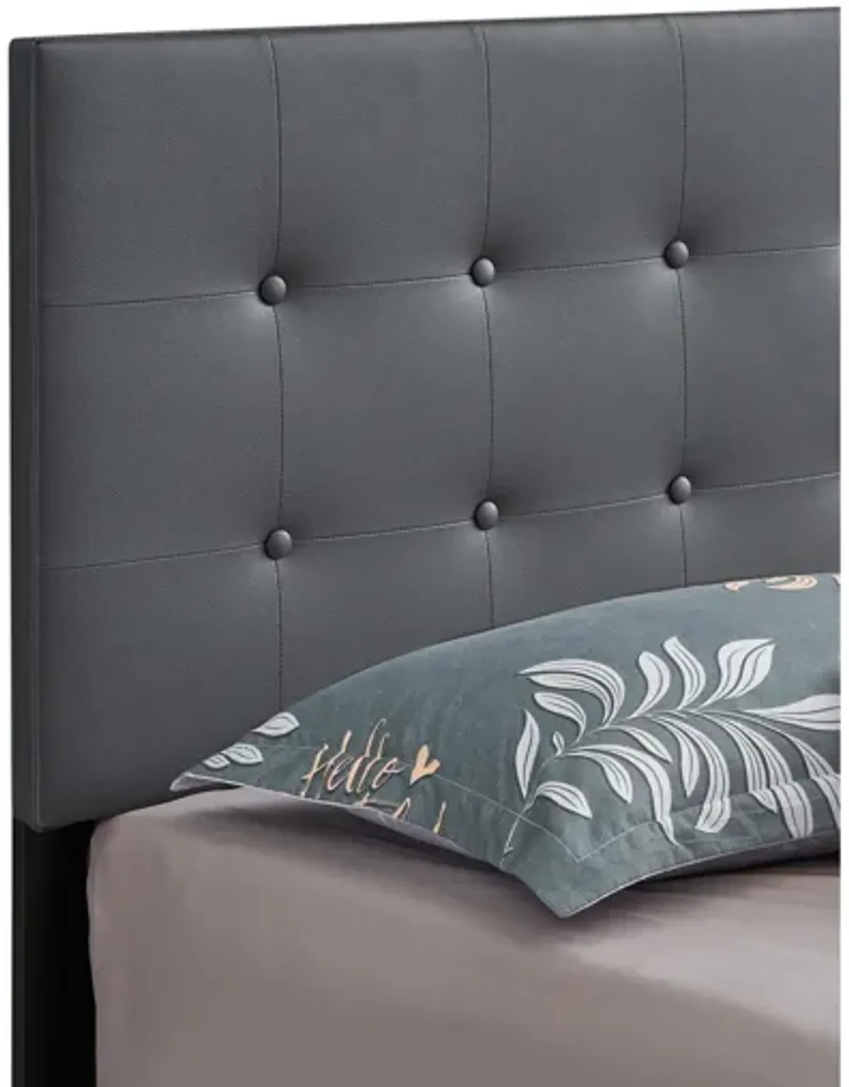 Caldwell Dark Grey Faux Leather Button Tufted Queen Panel Bed