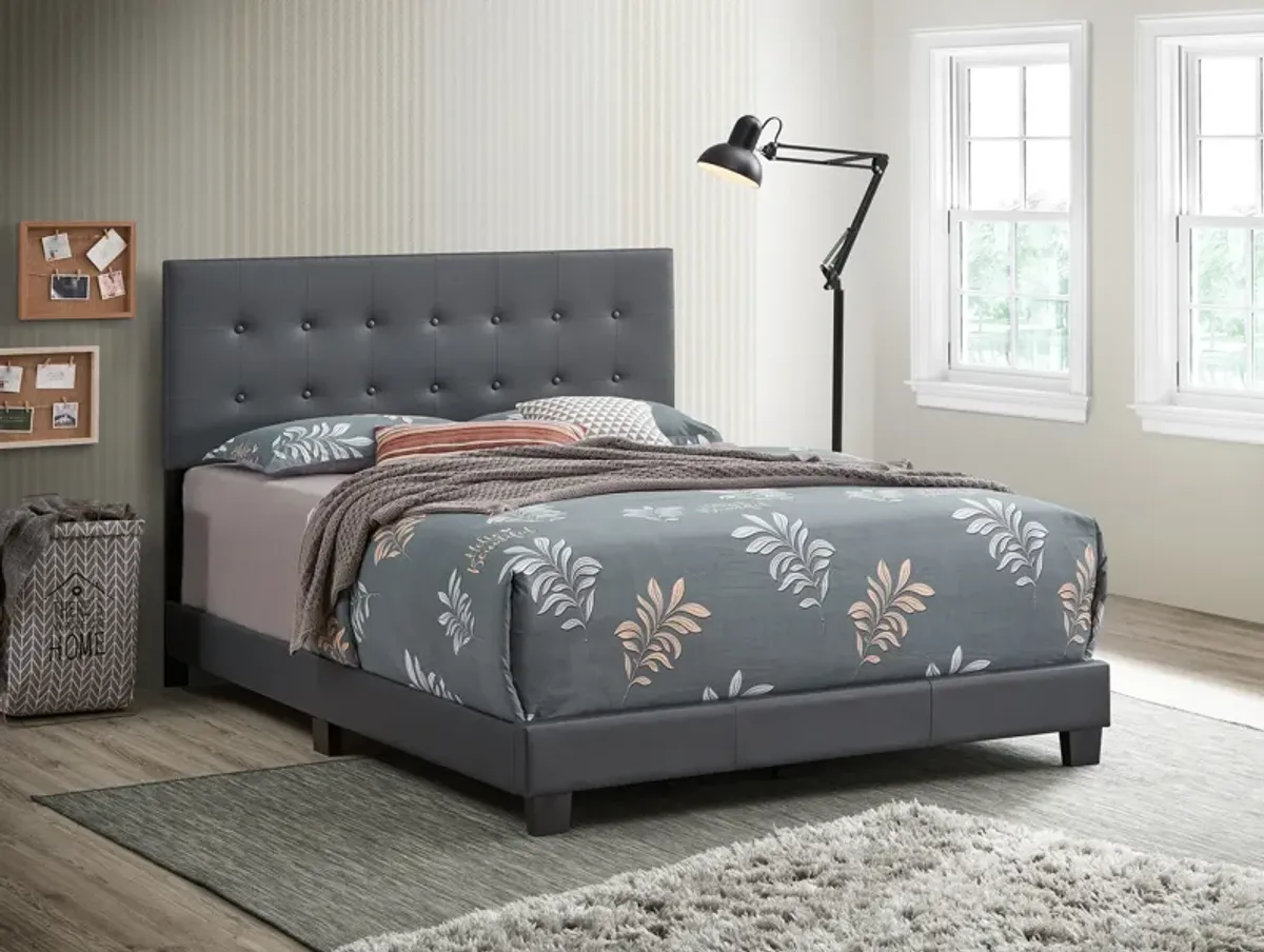 Caldwell Dark Grey Faux Leather Button Tufted Queen Panel Bed